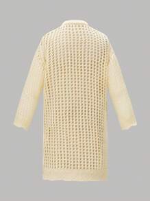 Young Girls' Hollow Out Knitted Front Open Long Sleeve Cardigan - Apricot - View 2