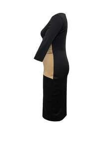 Đầm bodycon thời trang màu khối tự buộc dây cỡ lớn cho mùa xuân và mùa hè - màu đen - Xem 5