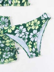 SHEIN Tween Girl Flower Printed Bikini Set 3pcs/Set Summer Beach - Multicolor - View 4