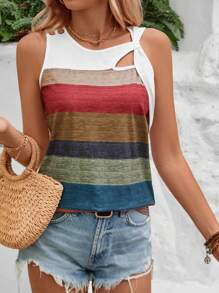 SHEIN LUNE Women's Colorblock Hollow Out Tank Top For Summer