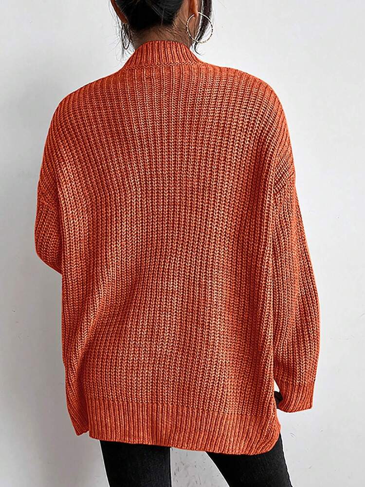 Solid Color Double Pocket Front Open Cardigan For Casual Wear Fall Cloth For Women