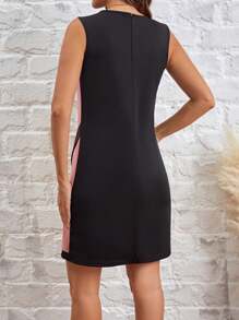 SHEIN Tall Women's Asymmetrical Hem Color Block Dress - Dusty Pink - View 2