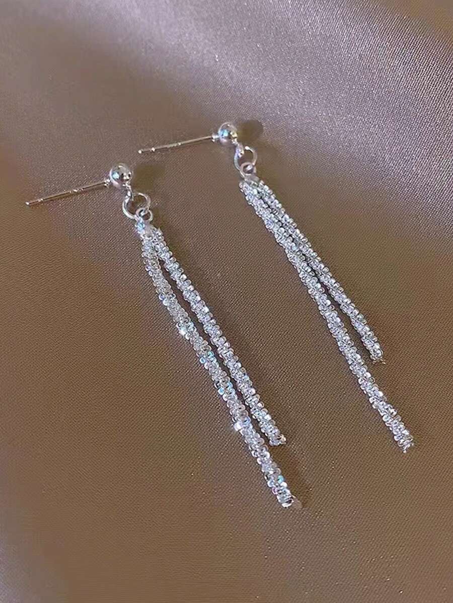 Starry Sky Long Tassel Earrings With Unique & Premium Design For Women's Fashion Elegance - Silver - View 1