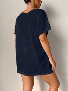 SHEIN Swim Summer Beach Women's Round Neck Batwing Sleeve Cover Up Dress - Navy Blue - View 2