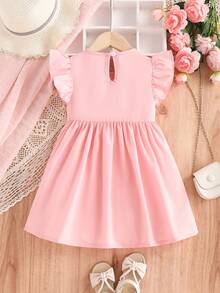 SHEIN Váy màu hồng viền ren không tay cho bé gái, Xuân/Hè - Hồng - Xem 3