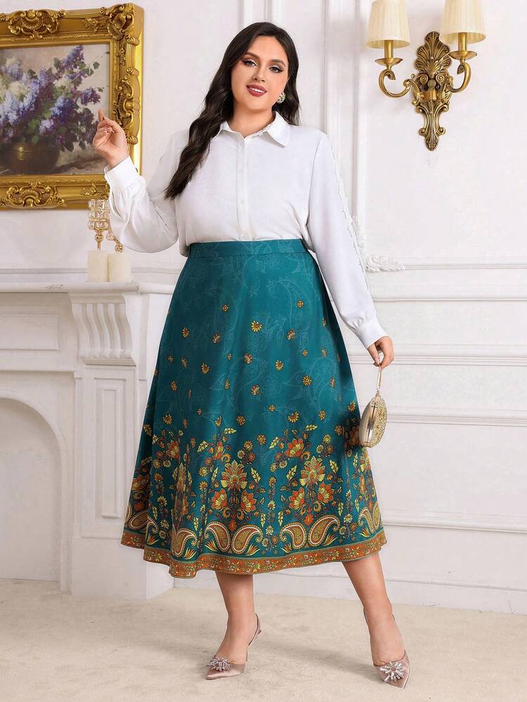 Plus Paisley Print Skirt