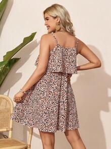 SHEIN Maternity Nursing Dress With Ruffled Hem And Floral Print - Pink - View 2