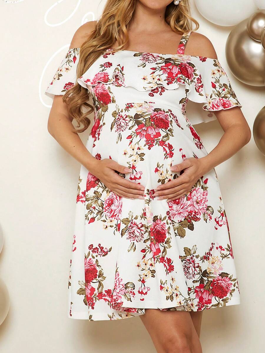 Loomaby Gender Reveal Dress Maternity Flowing Dress For Gender Reveal Party, Baby Shower Dress - White - View 1