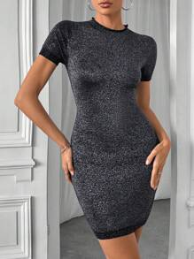 Chiquease Women's Short-Sleeve Slim Fit Knitted Sweater Dress - Black - View 3