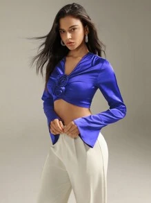 Anewsta Áo crop top tay loe họa tiết hoa màu tím dành cho nữ - Màu tím  Violet - Xem 1