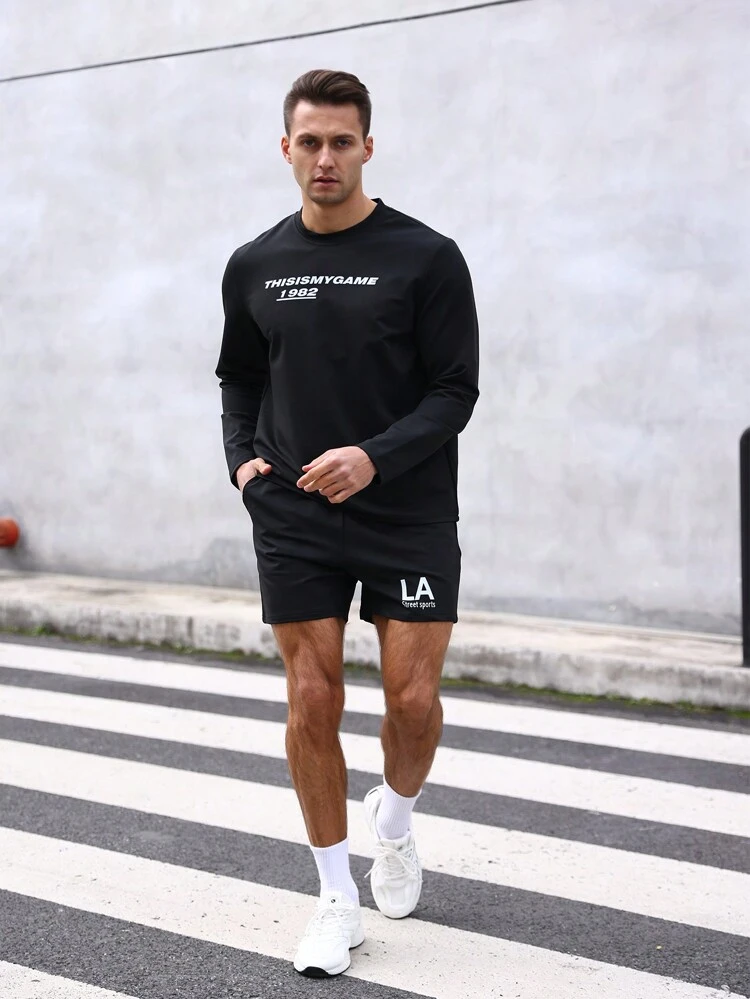 Boyfriend Style Men's Casual Round Neck Sweatshirt With Letter Print Boyfriend Style Men Sweatshirt