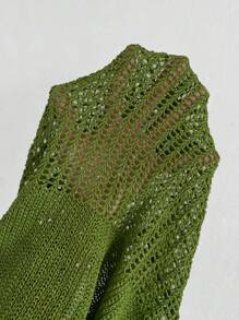 SHEIN LUNE 女性針織細肩帶背心上衣,分裂式下擺設計 - 綠色 - 查看 6