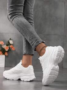 2025年秋季女士休闲透气厚底时尚运动鞋，白色 - 白色 - 查看 4