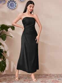 Seusyu Sukienka bez ramiączek w jednolitym kolorze, z wąską talią i koszulą zapinaną na guziki