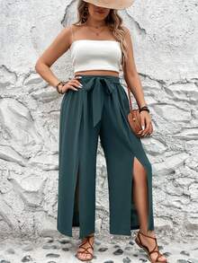 SHEIN Franclia 大尺碼配帶裂口寬腿褲