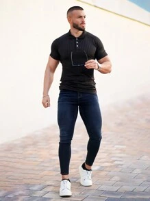 Men Golf Polo Shirts Dry Fit Short Sleeve - Black - View 4