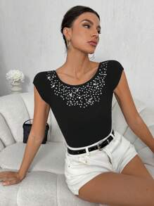 Chiquease Glitter Round Neck Ribbed Knit Top - Black - View 6