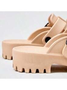 2024年新款夏季女士高跟厚底露趾拖鞋,休閒戶外涼鞋 - 米色 - 查看 5