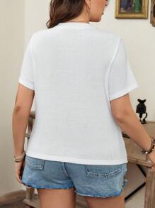 SHEIN LUNE Plus Size Women Color Block Round Neck Short Sleeve T-Shirt, Summer