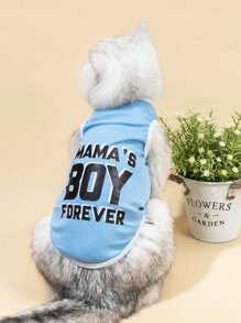 PETSIN Mama's Boy Forever Blue Pet Print Top, 1pc