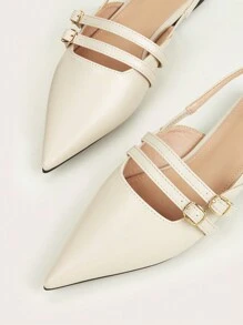 French Flat Closed Toe Sandals, Elegant Pointed Toe Lady Shoes, Spring New Arrival - Beige - View 5