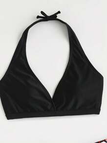 SHEIN Teen Girl Halter Neck Backless Bikini Set 3pcs Set, Random Print Summer Beach - Multicolor - View 5