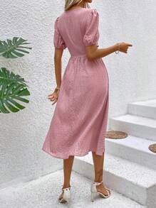 Breezaya Đầm Maxi Cổ Chữ V Màu Trơn Thắt Eo Thường Ngày Trang Phục Đi Biển Kỳ Nghỉ Cho Nữ - Bụi hồng - Xem 2