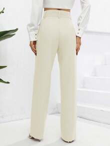 Women's Solid Color Pleated Loose Straight Casual Commuter Pants - Beige - View 2