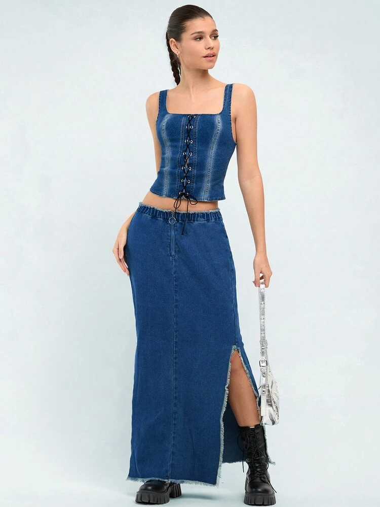 Sexy Cross Tie Denim Vest