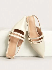 French Flat Closed Toe Sandals, Elegant Pointed Toe Lady Shoes, Spring New Arrival - Beige - View 1