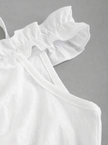 SHEIN Unity Solid Color Off Shoulder Multi-Layer Ruffle Halter Neck Dress - White - View 3
