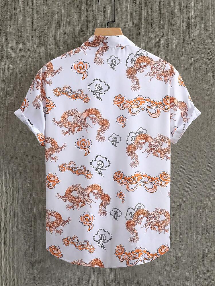 Men's Plus Size Chinese Dragon Printed Short Sleeve Casual Shirt