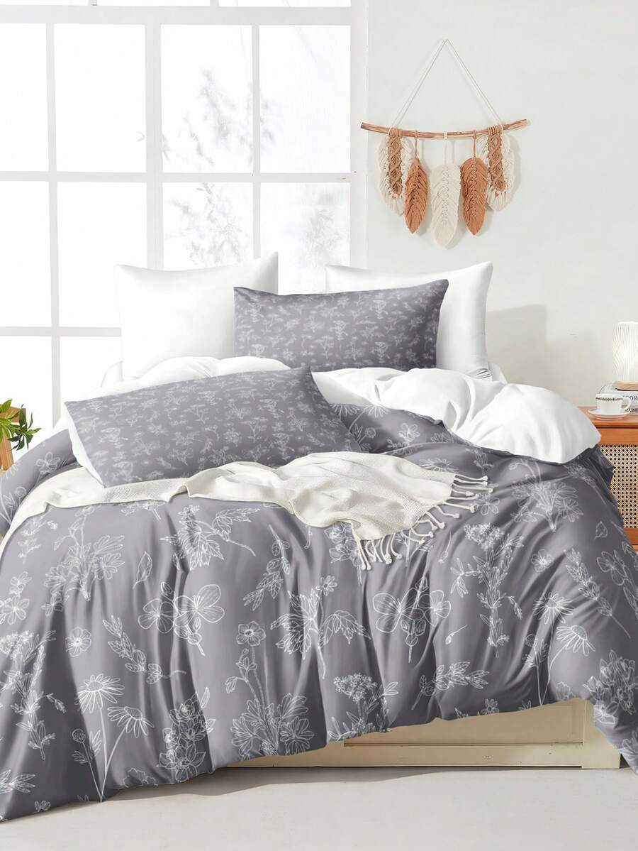 3pcs Hiện đại Kiểu Mỹ Bộ chăn ga gối , Thích hợp Đối với Tất cả các mùa ; Đơn giản , Đúng mốt Và Tươi Thiết kế , Chế tạo Của Polyester A Bên Tính năng Nhiều màu Mô hình hoa , B Bên Là Chất rắn Bao gồm 1 Vỏ chăn Duvet Và 2 Vỏ gối , - Nhiều màu - Xem 1