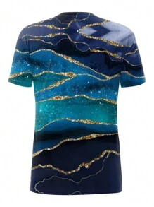 INAWLY Women's Marble Printed Round Neck Short Sleeve T-Shirt Graphic Tees Women Tops