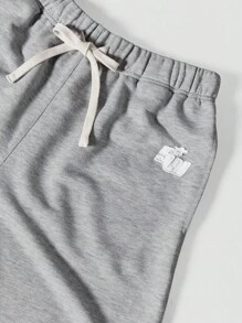 SUMWON Drop Crotch Raw Edge Short With Front Applique - Grey - View 4