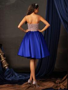 Smilprince Charming A-Line Evening Dress With Sequin Bodice, Sleeveless Homecoming Prom Dress Elegant Semi Formal Wedding Guest Dress, For Birthday, Graduation