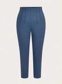 SHEIN LUNE Celana Ukuran Plus Zip Plain Casual - Dusty Blue - View 1
