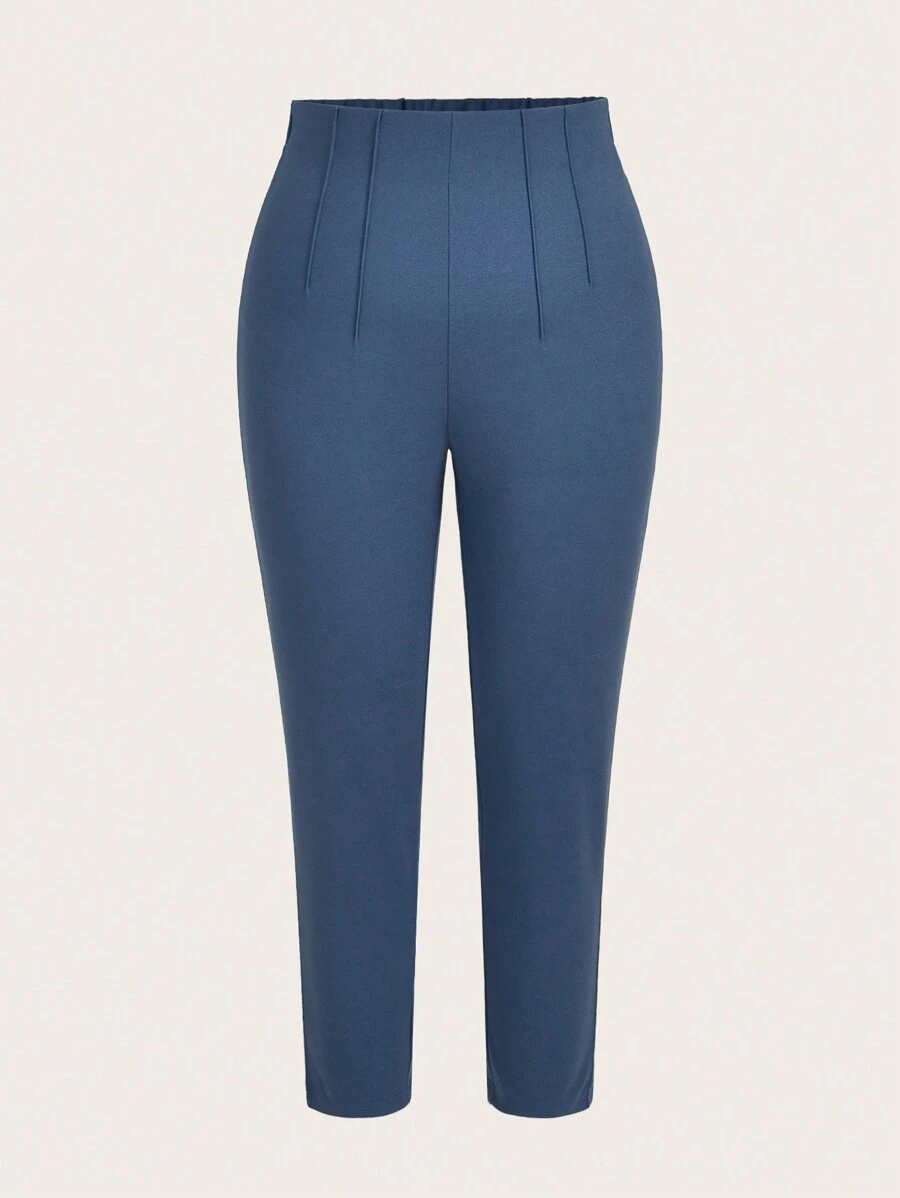 SHEIN LUNE Celana Ukuran Plus Zip Plain Casual - Dusty Blue - View 1