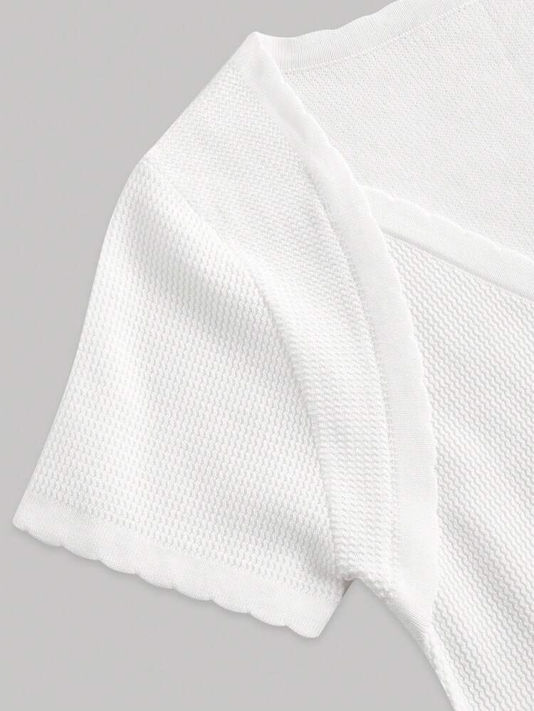 Solid Color V-Neck Short Sleeve Knitted Top