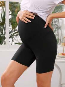 SHEIN Maternity Solid Color High Waist Short Length Slim Fit Leggings, 2pcs/Pack - Multicolor - View 13