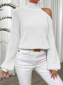 RosyDaze Jersey De Cuello Alto De Color Sólido Para Mujer Con Patrón Texturizado