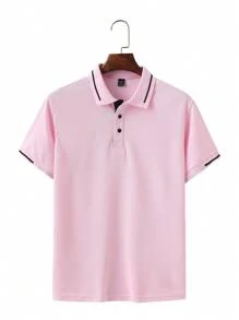 Manfinity Homme Men's Short Sleeve Polo Shirt With Color Blocking Detail - Pink - View 3