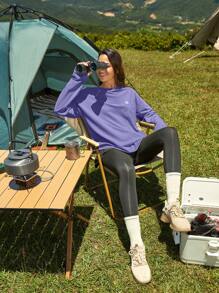 In My Nature Ladies' Outdoor Round Neck Long Sleeve Purple Top T-Shirt With Letter Print Plain T Shirt Hiking Women Clothes