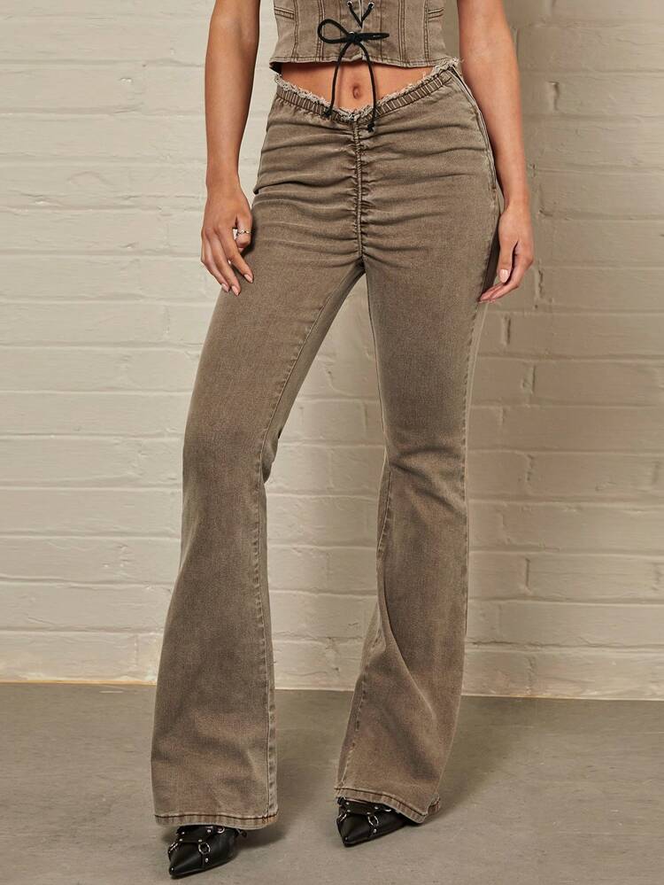 Y2k Style Pleated Low Waist Flared Jeans