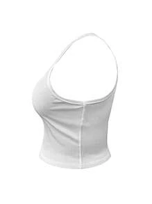 INAWLY 大尺碼女士肋紋修身短款背心 - 白色 - 查看 5