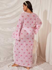 Swim Mod 夏季大码波西米亚风花卉印花喇叭袖罩衫连衣裙，邮轮装海滩装度假风