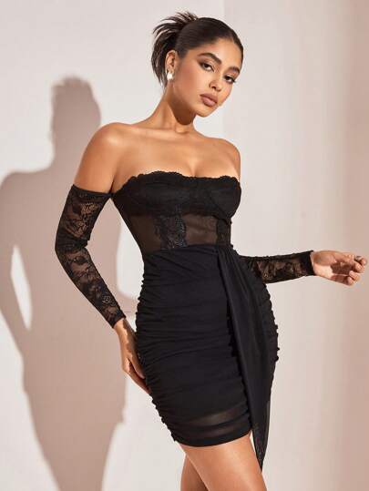  Shein Bae 迷人緊身胸衣蕾絲性感優雅情人節禮服舞會禮服、生日派對、情人節約會