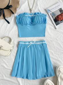 Soleia Conjunto De Top Sin Tirantes Y Falda Plisada - Azul - Ver 5