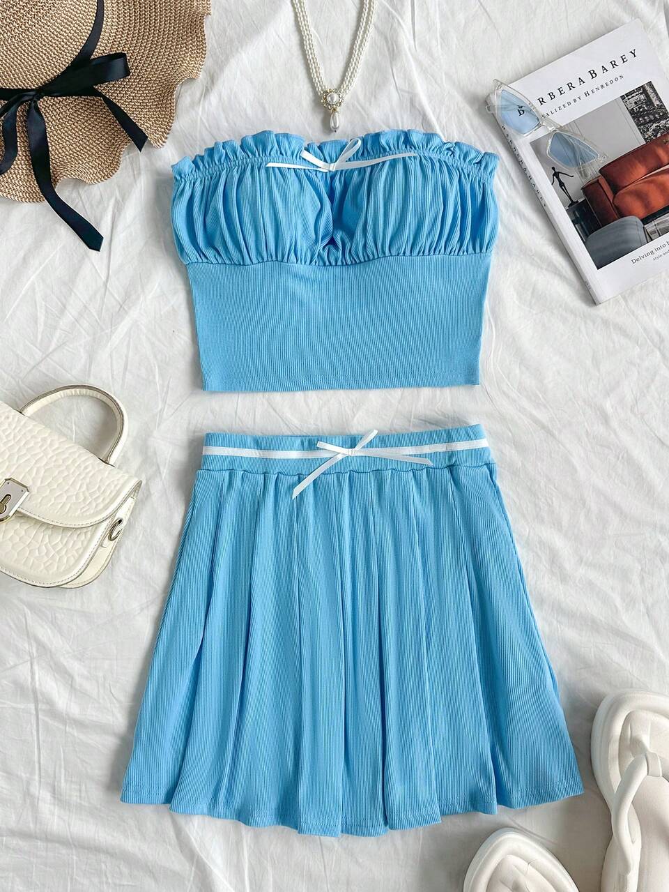 Strapless Top & Pleated Skirt Set