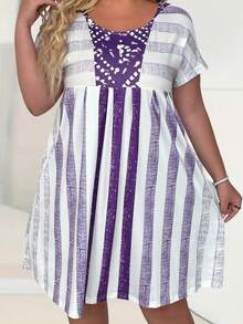 SHEIN Holidaya Kích thước lớn Của phụ nữ In Đầm giản dị - Màu tím - Xem 6